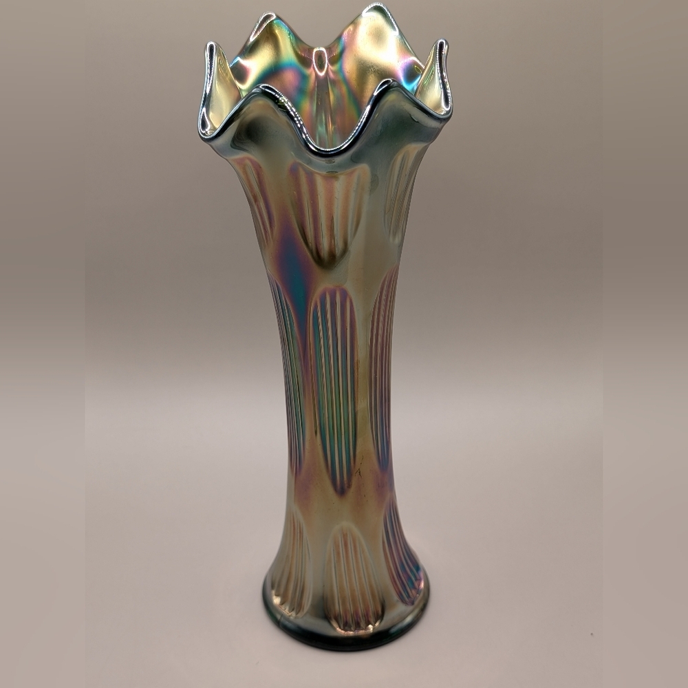 Fenton Iridescent Glass Vase with Multicolor Hues